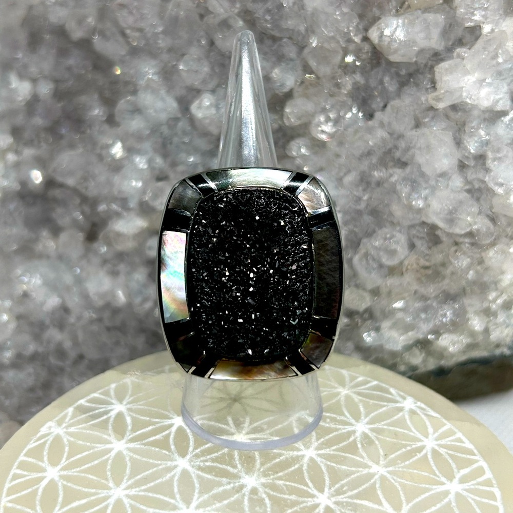 Abalone Shell & Black Druzzy Statement Ring